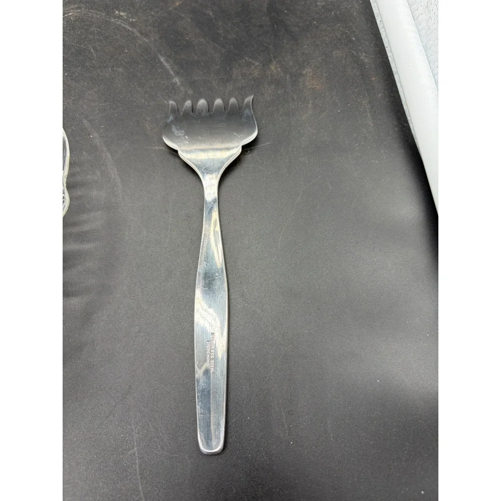 Vintage Pressed Glass Relish Dish with Chrome Handle and‎ Serving Fork Set